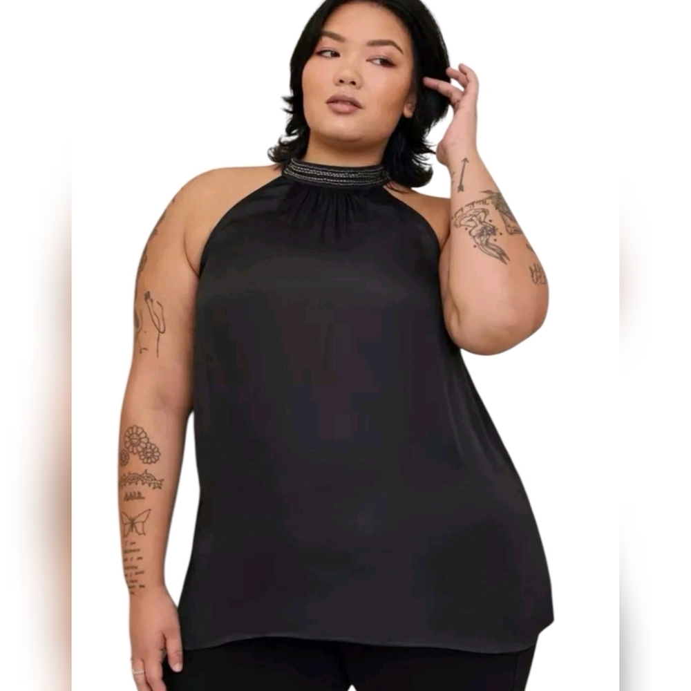 Torrid Black top Halter-neck with Beaded detail Sleeveless and Flowy